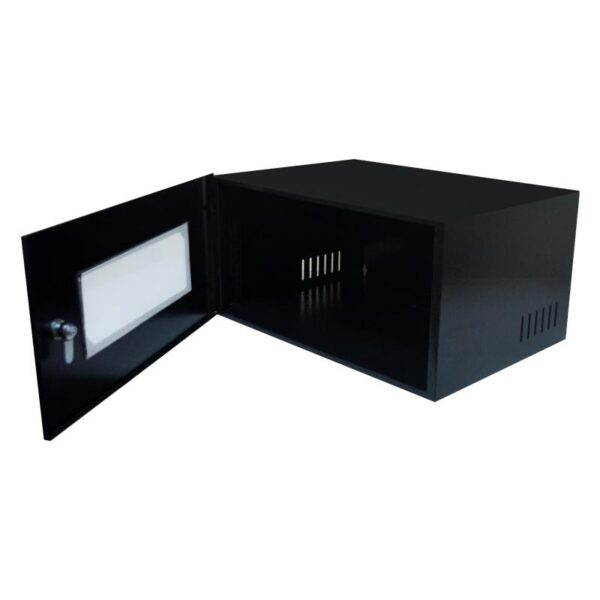 Mini Rack 8U x 350mm Economic Porta c/ Visor Acrílico Preto